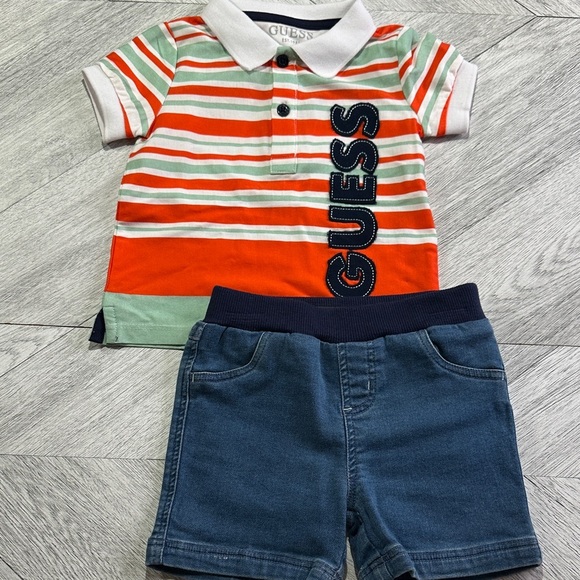 GUESS - Baby Polo Shirt and Jean Shorts - Picture 1 of 7